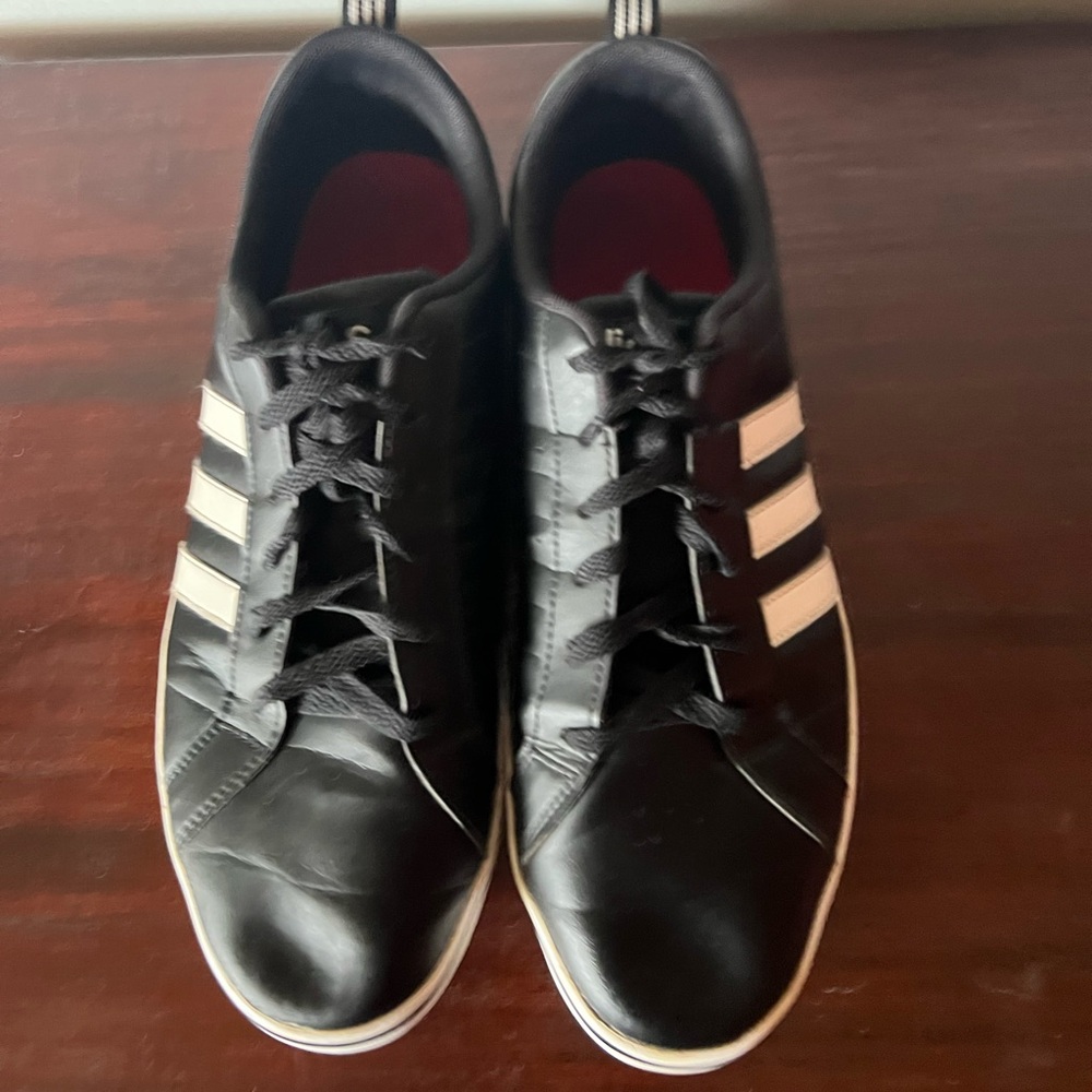 Adidas Men's Black Lace-Up Athletic Sneakers with White Stripes size 11.5